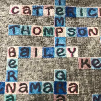image of evertone grey name-chains t-shirt close up of players names