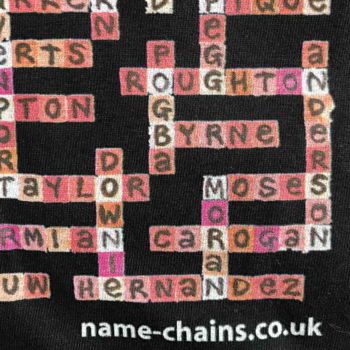 Image of Manchester United name-chains black t-shirt - close up of bottom right showing name-chains logo