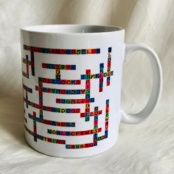 image of manchester bands name-chains mug showing handle to the right